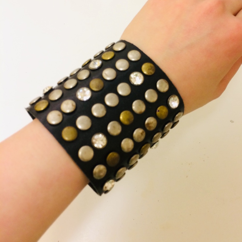 Black Metal Leather Cuff Bracelet